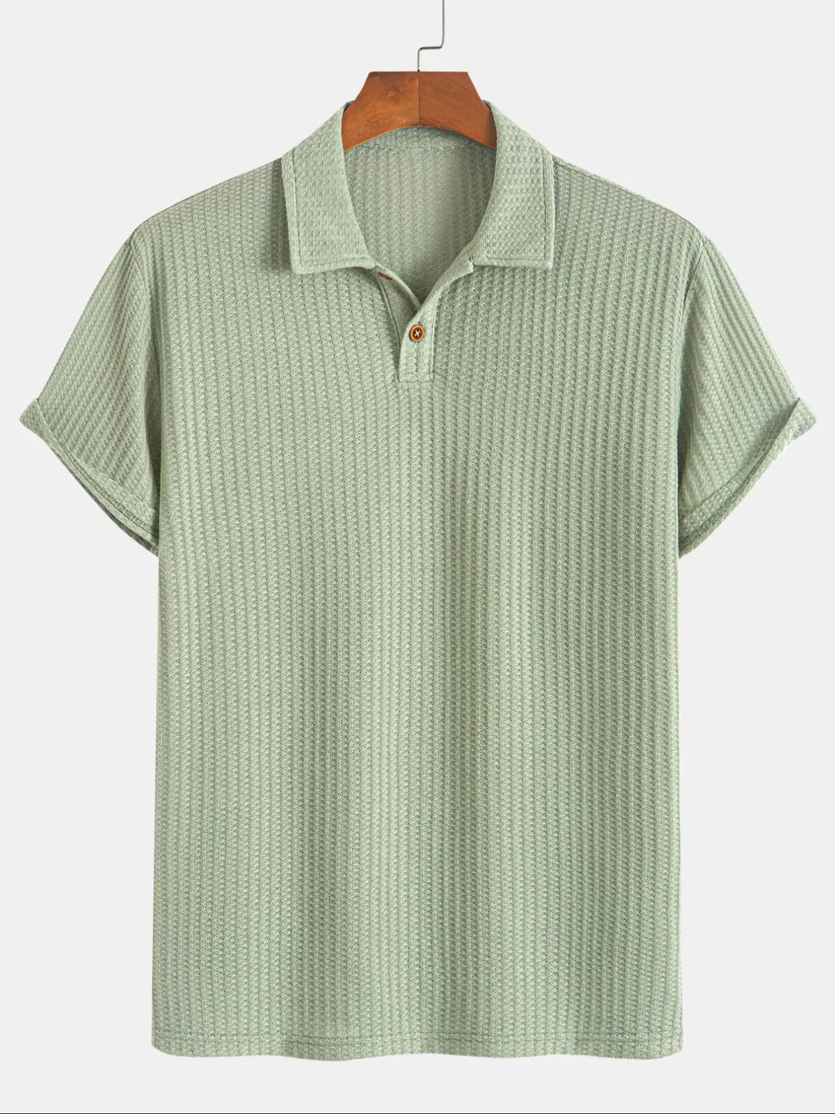 Men's Plain Jacquard Knit Polo Shirt, Polo Style Regular Fit Casual Short Sleeve Button Front Green Top for Summer, Fashion Clothes for Daily Wear
