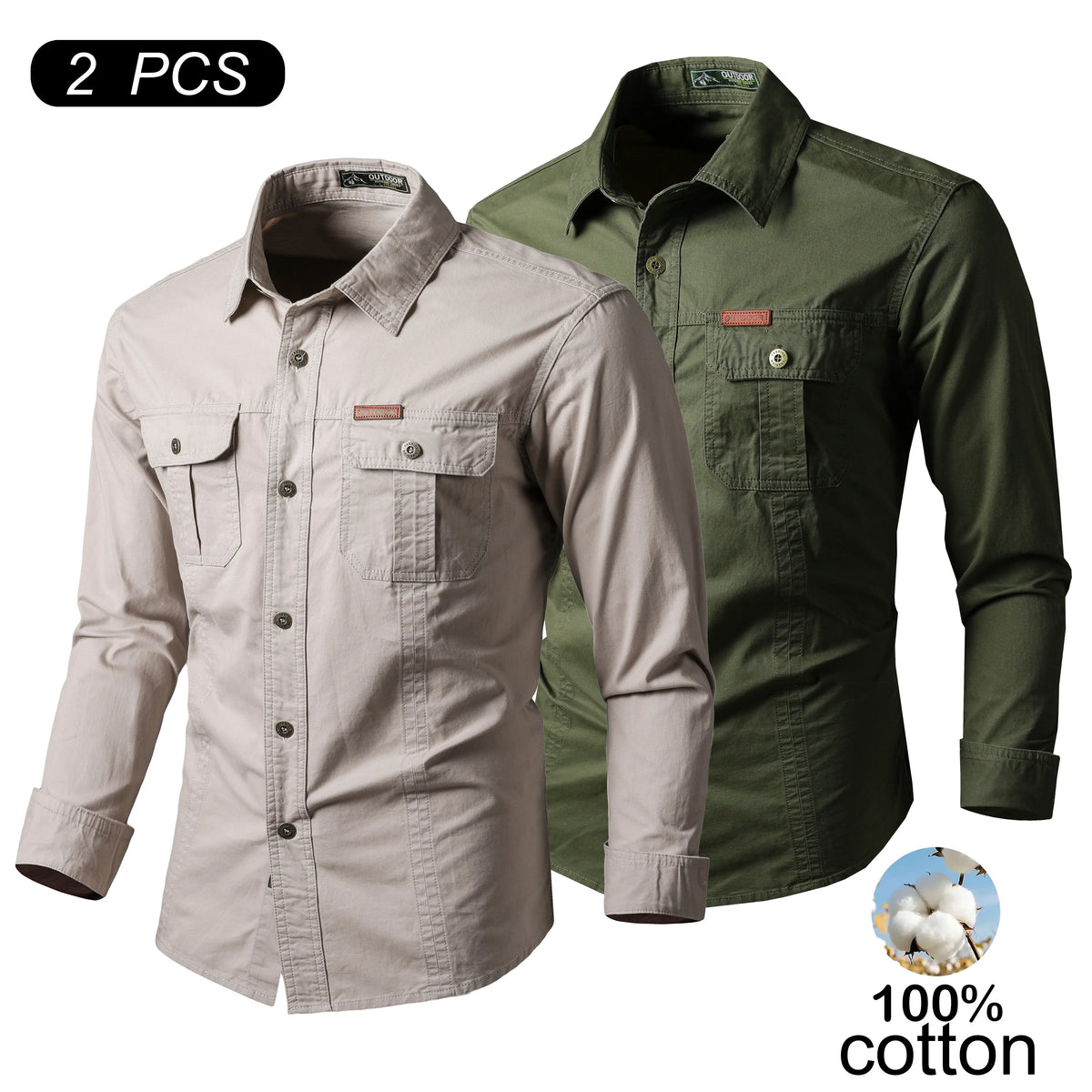 Men's 100% Cotton Long-Sleeve Shirt - Men's Clothing, Relaxed Fit, Soft, Multiple Pockets for Carry, Button-Front, Stylish, Elegant, Everyday Ready Wardrobe Staple
