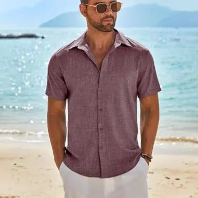 COOFANDY Mens Button Down Shirt Short Sleeve Casual Shirts Beach Summer Linen Shirts Wedding Vacation Shirt