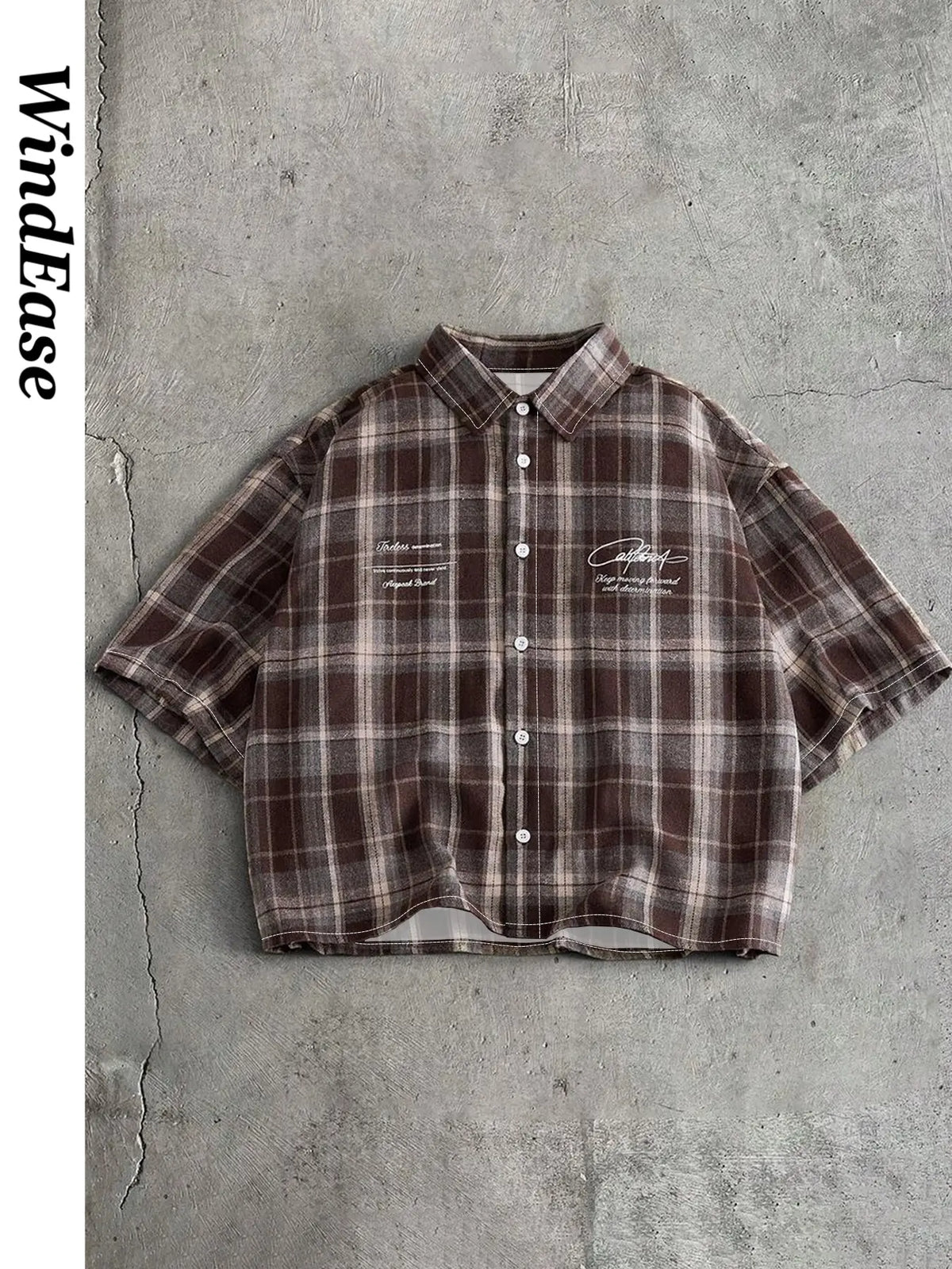 American High Street Plaid Checked Short Sleeve Relaxed Fit Shirt for Men, Vintage Classic Loose Fit Collared Blouse, Casual Summer Breathable Outerwear, Button Up Shirts