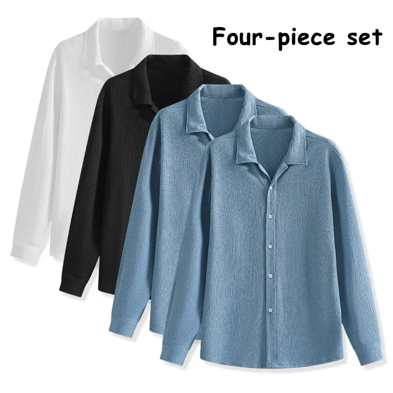 Men's 4-Pack Button Up Short Sleeve Collared Dress Shirts, Stylish Solid Color Men's Clothing Top, Comfortable Breathable Lightweight Turn-Down Collar Shirts for Commuting