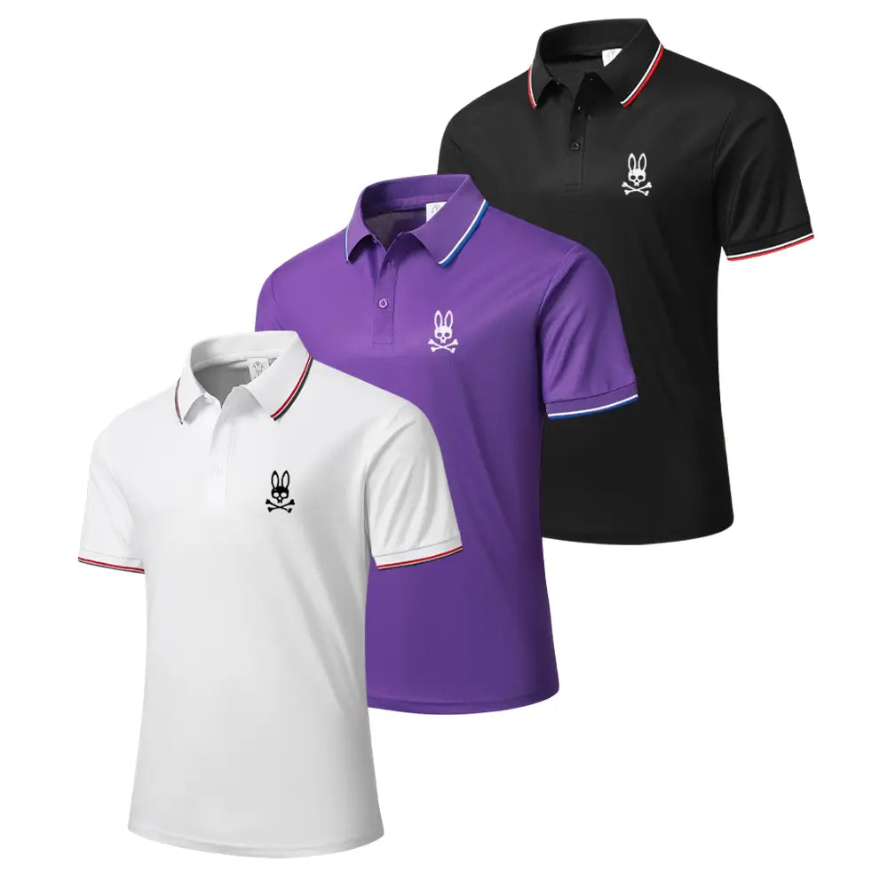 Men’s 3-Pack Classic Stylish Short-Sleeve Polo Shirts, Moisture-Wicking Breathable Menswear Tops with Polo Collar & Ribbed Sleeve Look, Summer Apparel