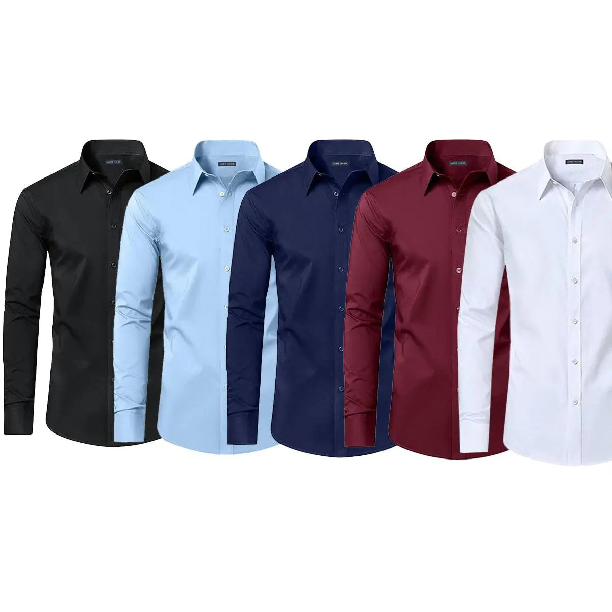 5 Pack Men's Long Sleeve Solid Dress Shirts (Sizes, S-3XL)