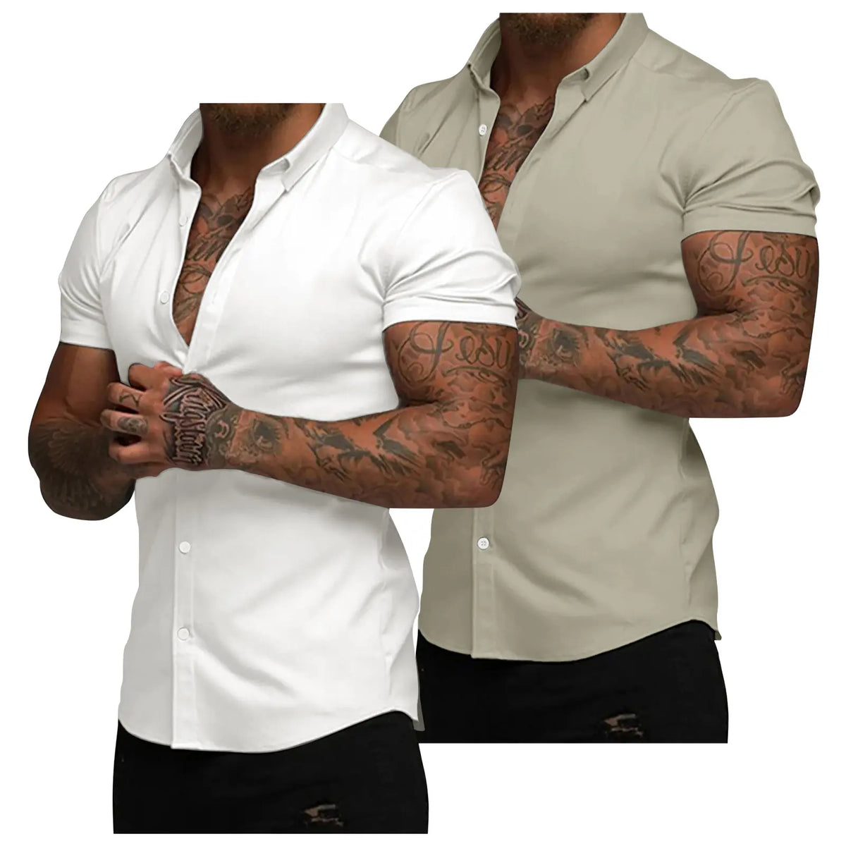 JMIERR Mens Muscle Fit Dress Shirts Casual Button Down Shirt Short Sleeve Wrinkle-Free Shirts