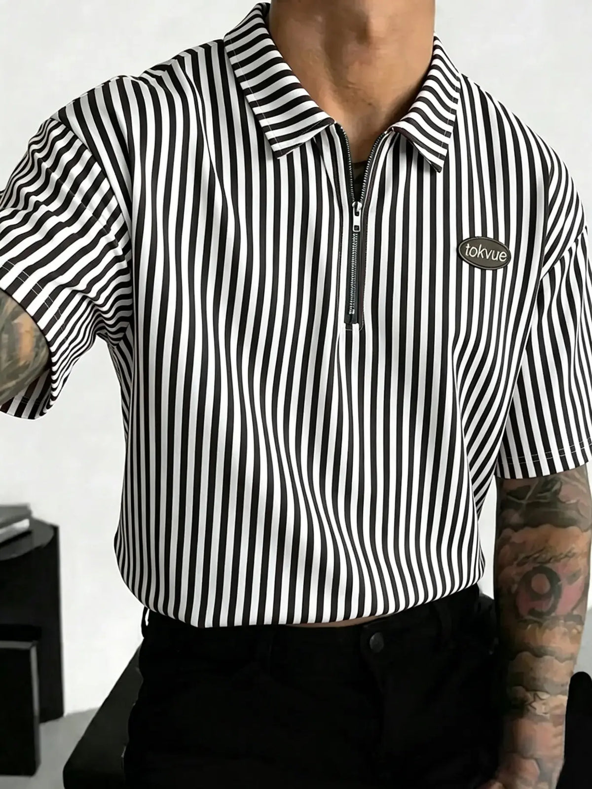 Men's Striped Half-Zip Polo Shirt, High-Quality Fabric, Loose Fit, Casual Style, Streetwear & Daily Wear, Summer Polo Shirt