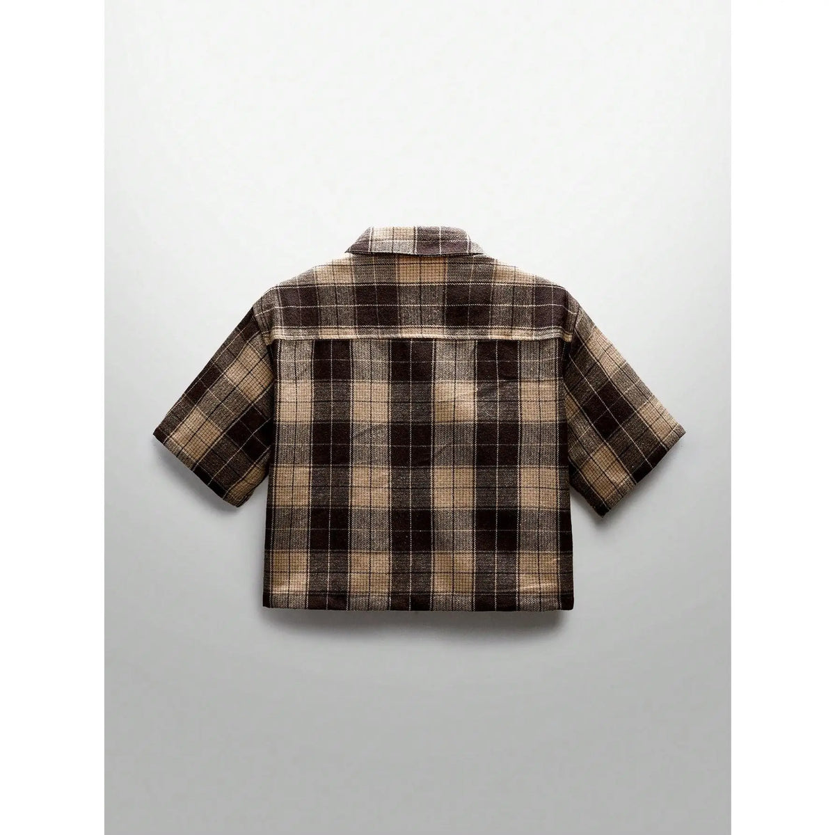 【Order Size Up】Unisex Spring Summer Glitter Street Style Crystal Spider Web Plaid Short Sleeve Woven Shirt