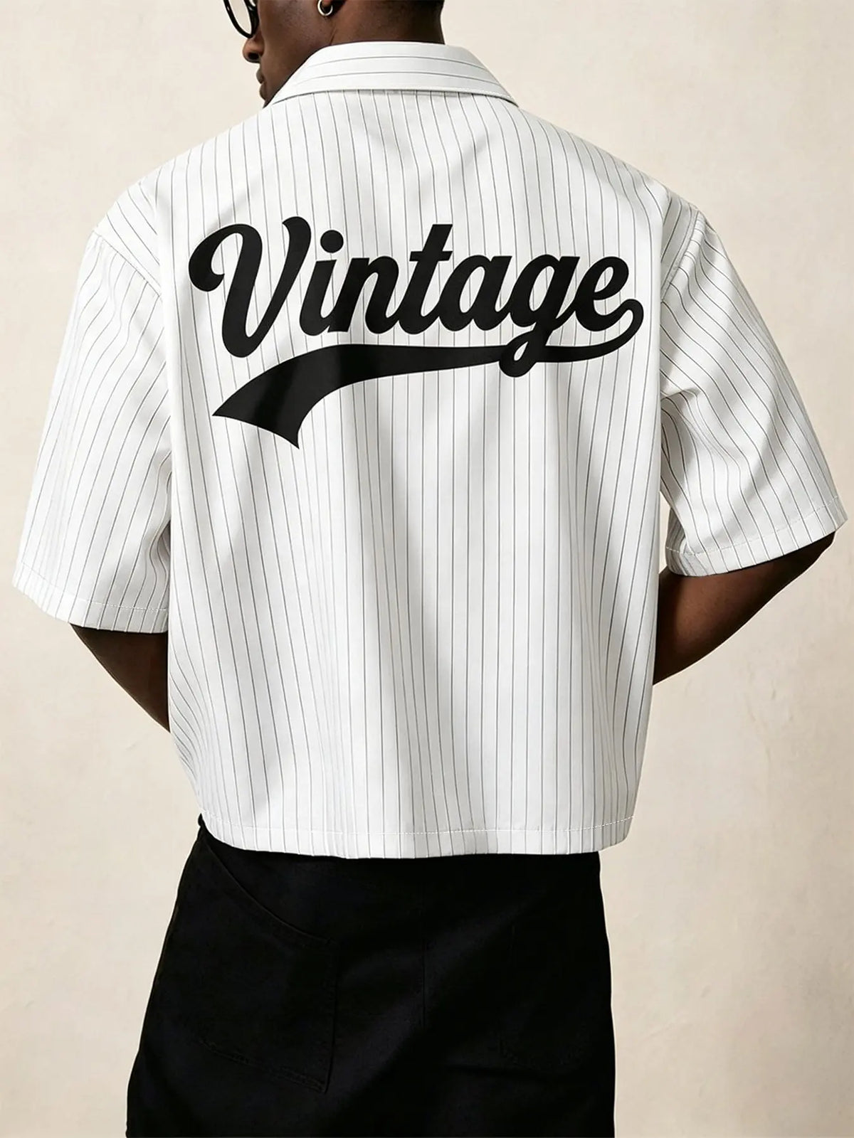 Men's short‑sleeve shirt with blue stripes, letter‑print lapel top, ideal for summer daily‑wear and casual street‑style outfits, Casual Collared Shirt