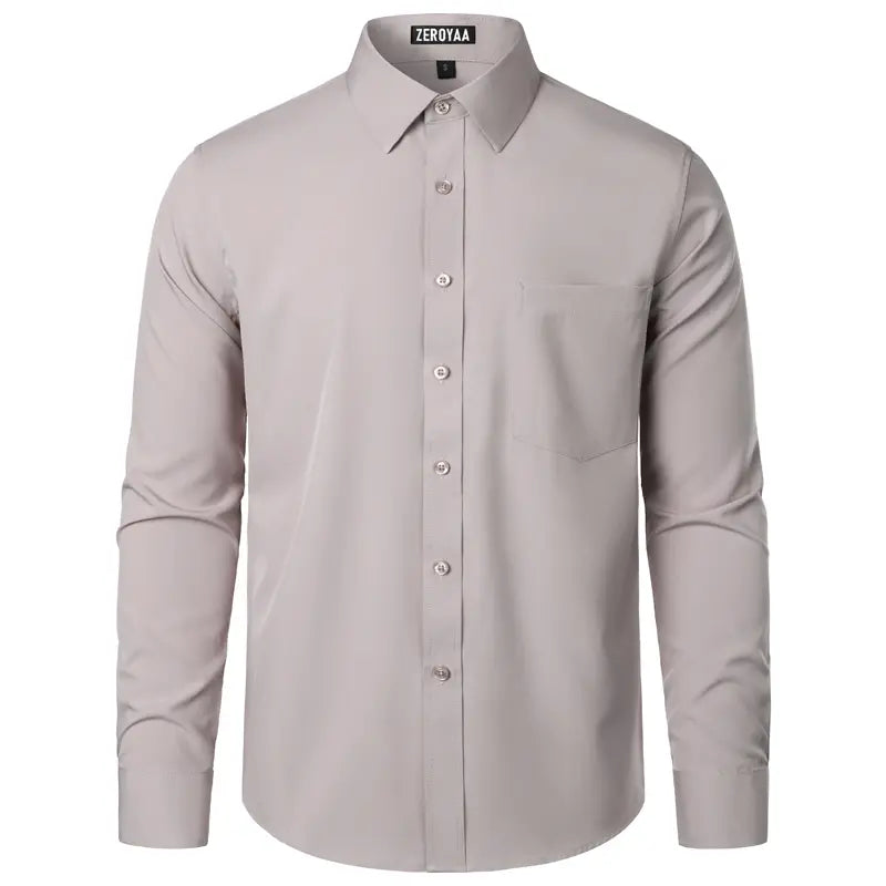 ZEROYAA Men's Regular Fit Solid Shirt - Orange, Beige, Wrinkle-Free Polyester, Long Sleeves, Button Down, Pocket, Casual-Business, 4th of July, All-Season Wear, Basic Look Menswear