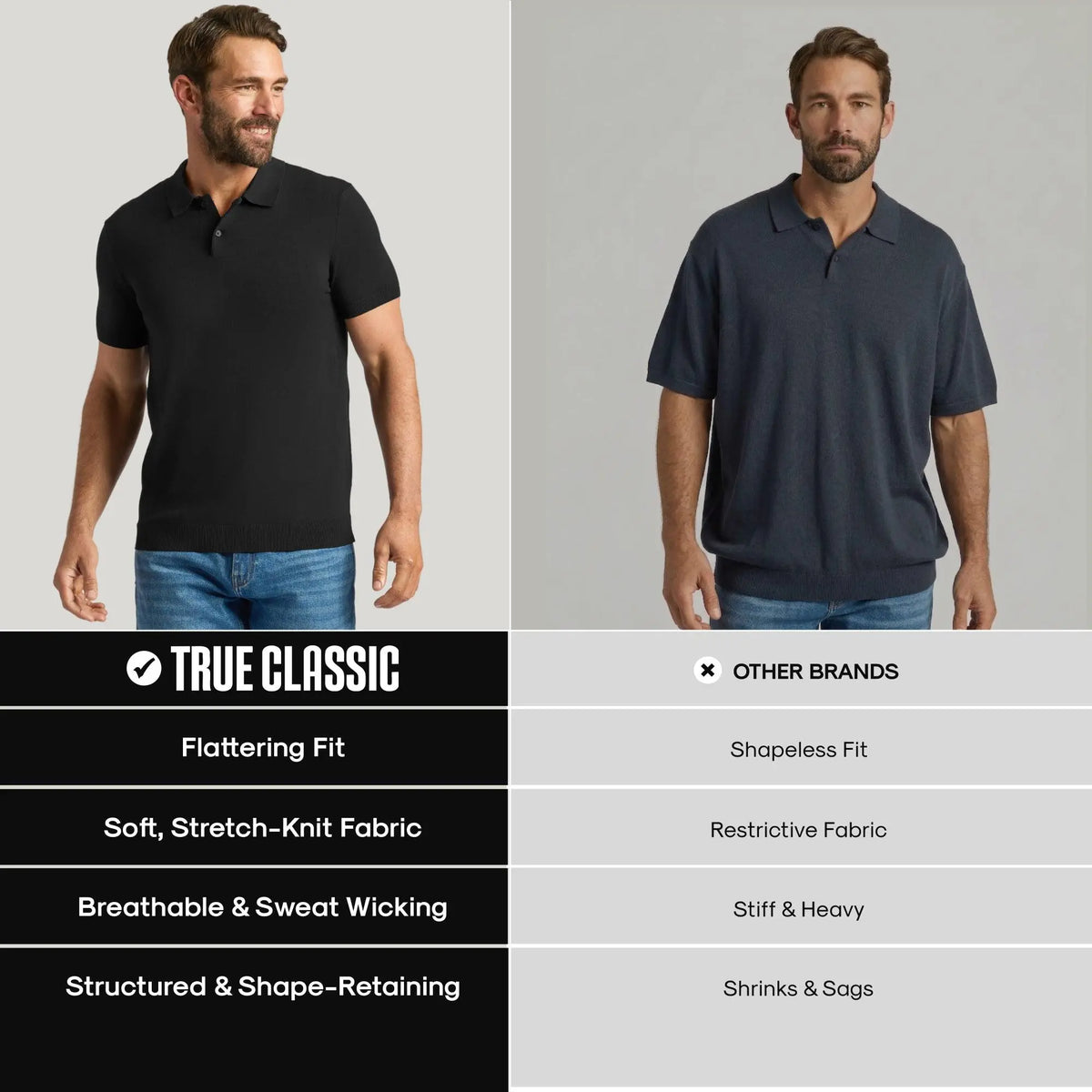 True Classic Men's Dressy Short-Sleeve Knit Polo Sweater - Menswear with Viscose-Polyester Breathable Fabric, Stretch, Moisture-Wicking & UPF 30