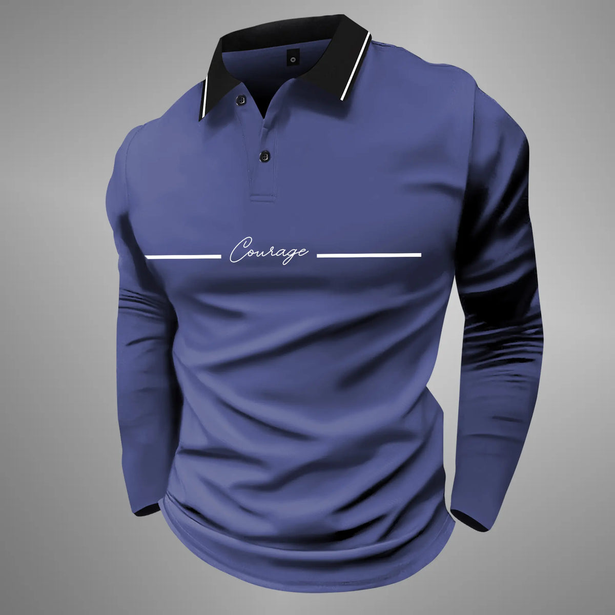 Men's Long Sleeve Polo Shirt with 'Courage' Print, Casual and Business Casual Attire for Fall/Spring, Lightweight and Ideal for Daily Outings