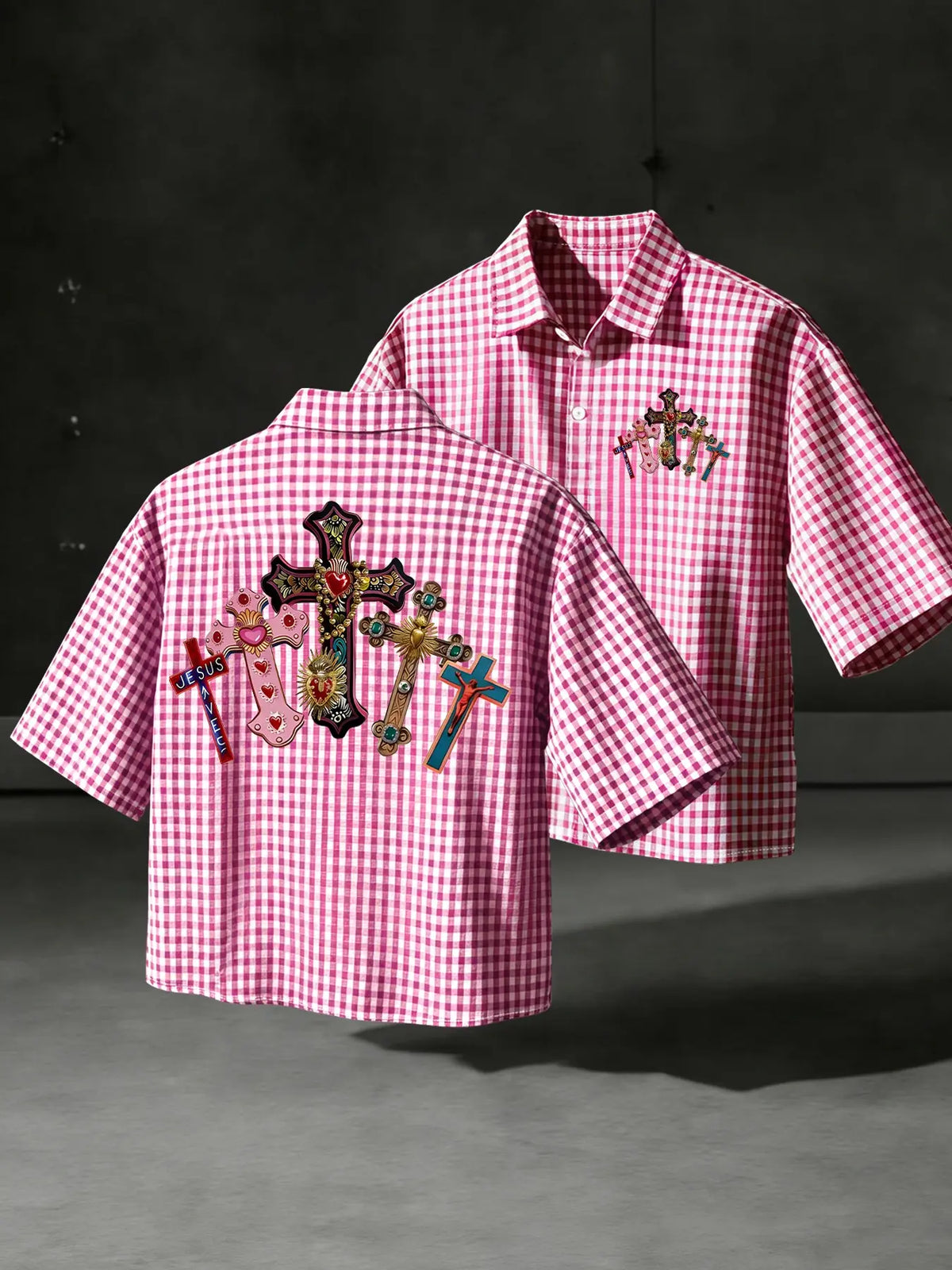 Men's Short Sleeve Gingham Checkered Shirt, Casual Fitted Top for All Seasons, Comfortable Fashionable Daily Wear, Trendy Design