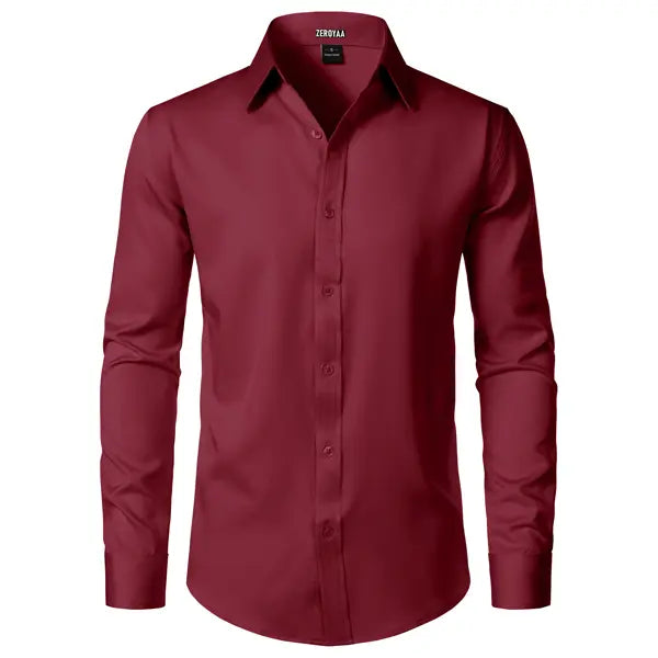 ZEROYAA Men's Fitted Modern Tailored Cut Dress Shirt - Plain Finish Long Sleeves Tops, Stretch Fabric, Wrinkle-Free, Button-Down for Formal Business, Wedding (US Sizes)