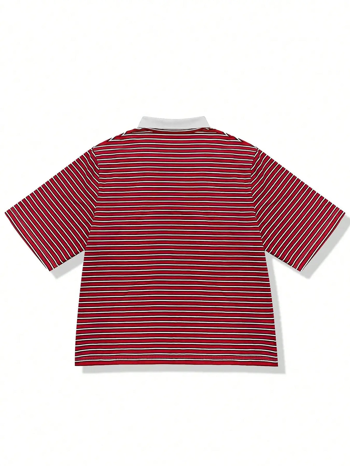 Men's Striped Polo Shirt, Summer Polo Shirts, Colorblock Lapel Embroidered Badge, College Style Streetwear, Loose Fit Summer Casual Top