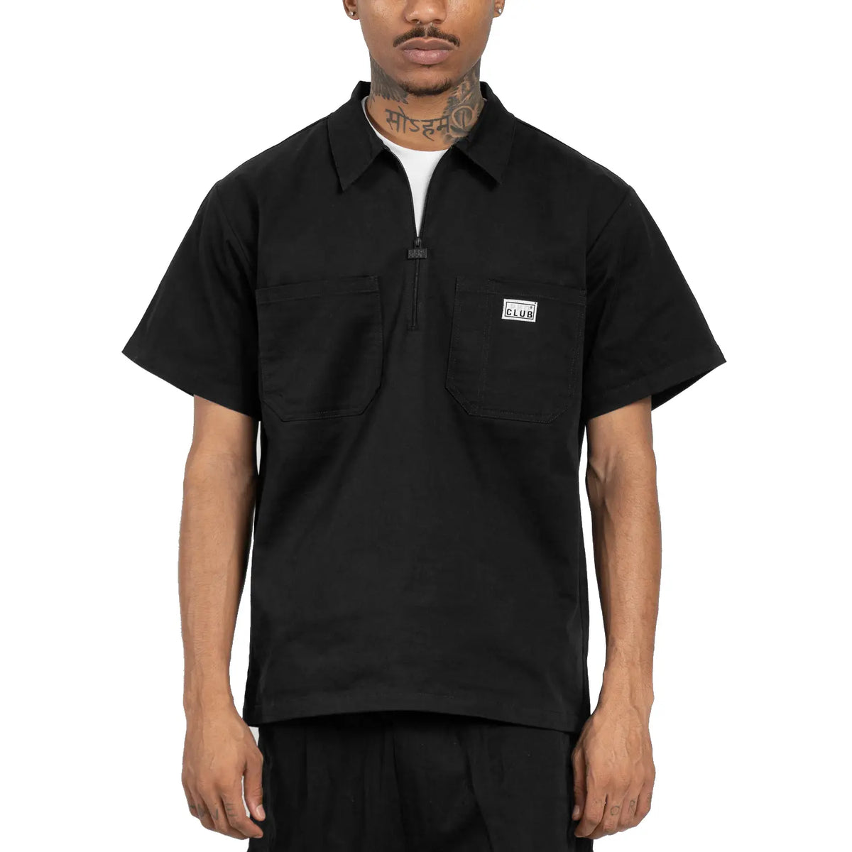 Pro Club Men's Short-Sleeve Half-Zip Classic Work Shirt - Heavyweight Cotton Spandex Stretch Twill Flex Fabric, Boxy Relaxed Fit Pullover, 2 Chest Pockets, Casual Utility Menswear Top, S-3XL, Cold Wash, Soft, All Seasons