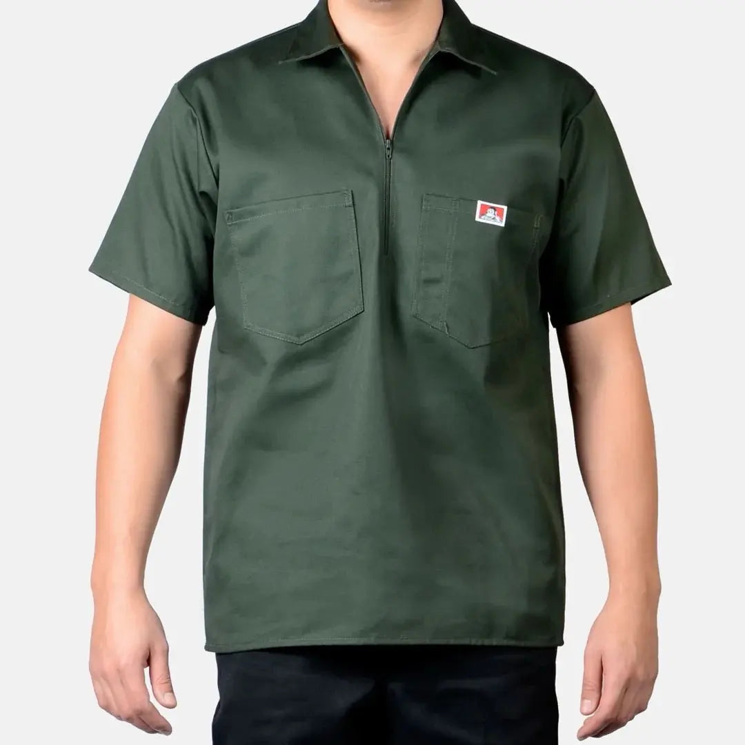 Ben Davis Men's Original Plenty Tough Fabric Plain Workwear Shirt - Short Sleeve, Half-Zip Neck, Chest Pockets with Pencil Pouch, Built for Work, Workwear Ready, Easy Movement, All-Season Casual Top (Up to 3XL)