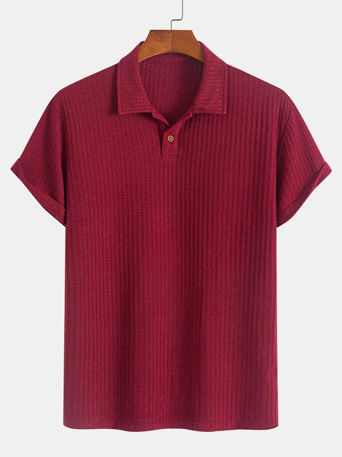 Men's Plain Jacquard Knit Polo Shirt, Polo Style Regular Fit Casual Short Sleeve Button Front Green Top for Summer, Fashion Clothes for Daily Wear