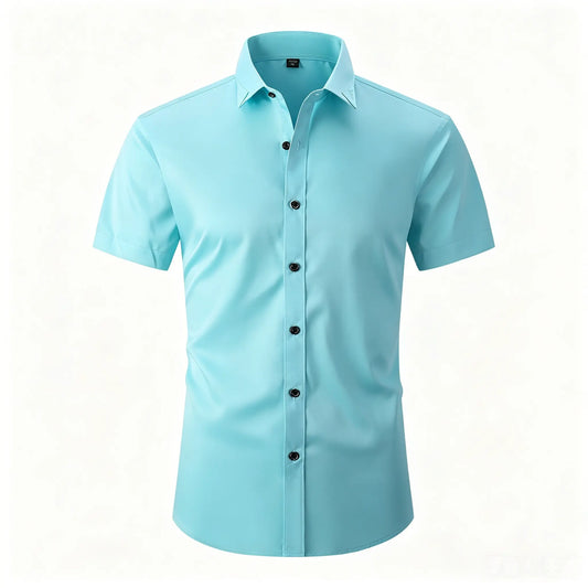 Men's Plain Short-Sleeve Buttoned Casual Shirt - High-End Slim-Fit Men's Clothing, Comfortable Fabric, Multiple Colors, Suitable for Business, Leisure Outfits