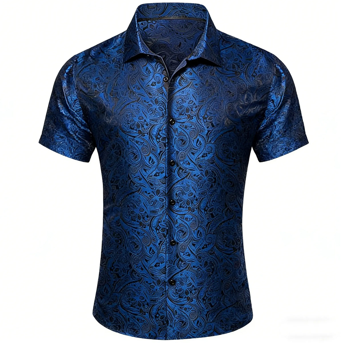 Ailisus Men's Slim Fit Paisley Shirt, Short Sleeve Casual Button-Down Polyester Top for Wedding & Party Wear, Shortsleeve, Men's Casual Shirts, Fabric, Slim Fit Ease, Wash‑Resists Pilling