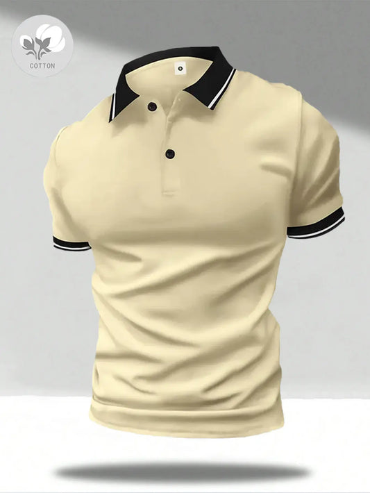 Men's Classic 100% Cotton Fitted Short Sleeve Polo Shirt - Retro, Elegant Minimalist Top for Golf, Business Casual Menswear, Business Casual Polo Shirts, Button