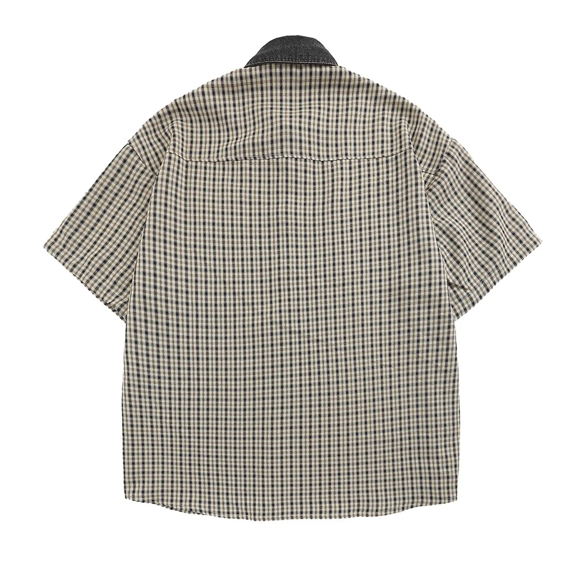 AELFRIC EDEN Men's Casual Plaid Shirt, Short Sleeve Loose Fit Streetwear Button Down with Birdhouse Embroidery and Contrast Collar, Male Clothing,back to school,back to school shopping