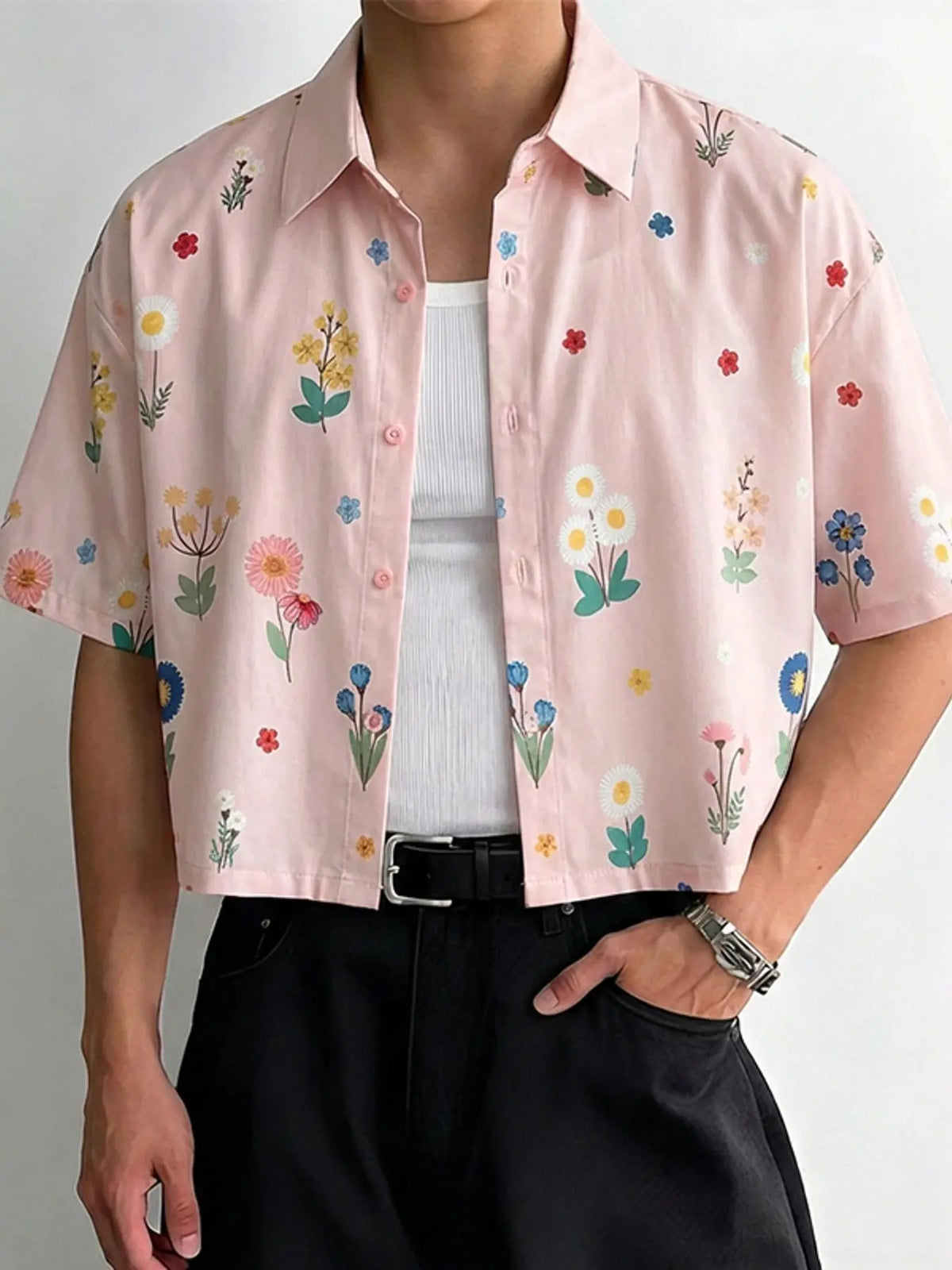 INCERUN Men's Fashion Short Sleeve Casual Floral Shirt, Comfortable Daily Wear, Summer Men's Shirt, Floral Print Shirts