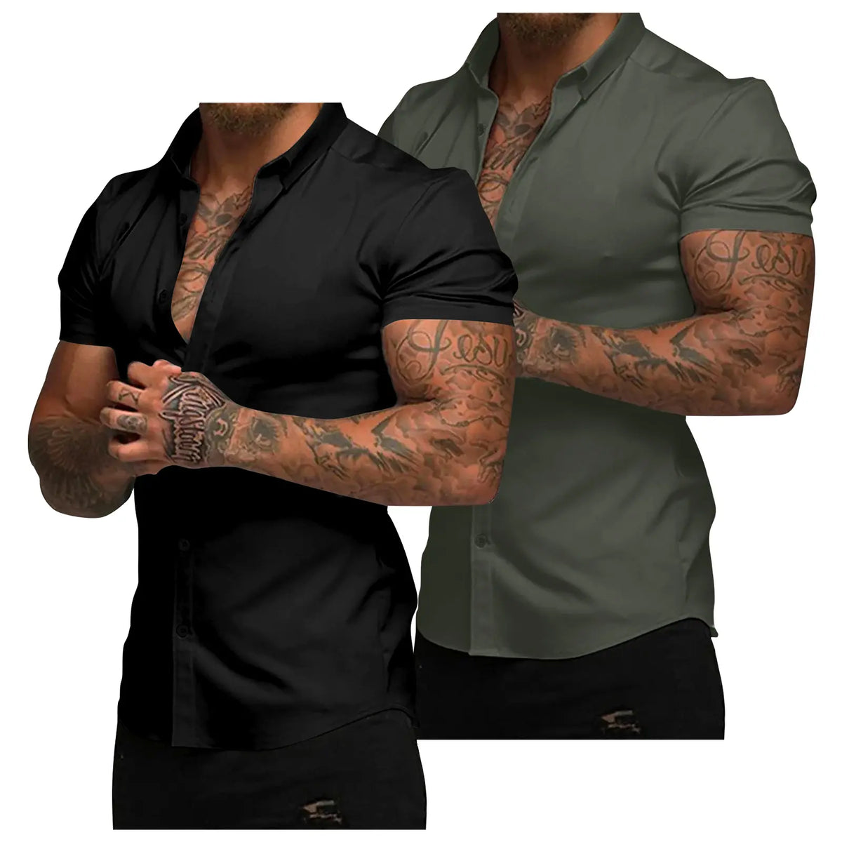 JMIERR Mens Muscle Fit Dress Shirts Casual Button Down Shirt Short Sleeve Wrinkle-Free Shirts