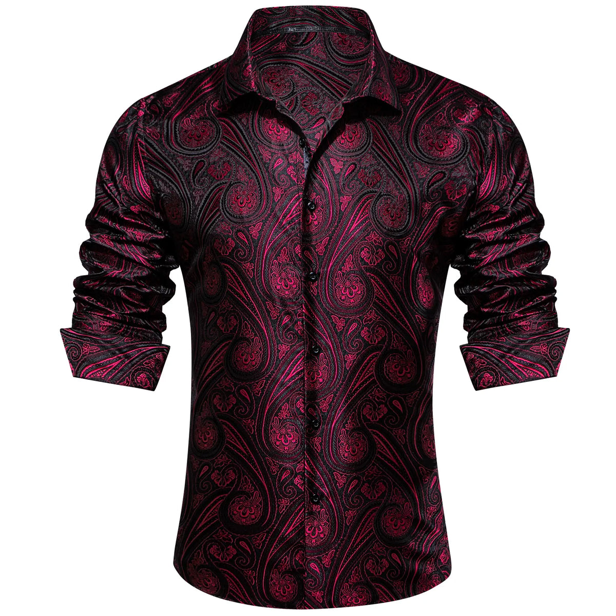 AILISUS Men's Oversize Floral Jacquard Paisley Button Shirt - Black/Gray, Business Casual Work Wear, Ideal for Dances, Graduation, Show, Party Wear, Gifting Option