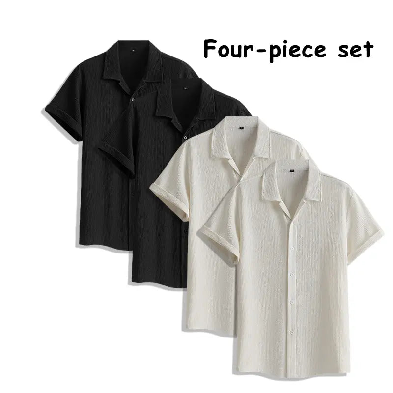 Men's 4-Pack Button Up Short Sleeve Collared Dress Shirts, Stylish Solid Color Men's Clothing Top, Comfortable Breathable Lightweight Turn-Down Collar Shirts for Commuting