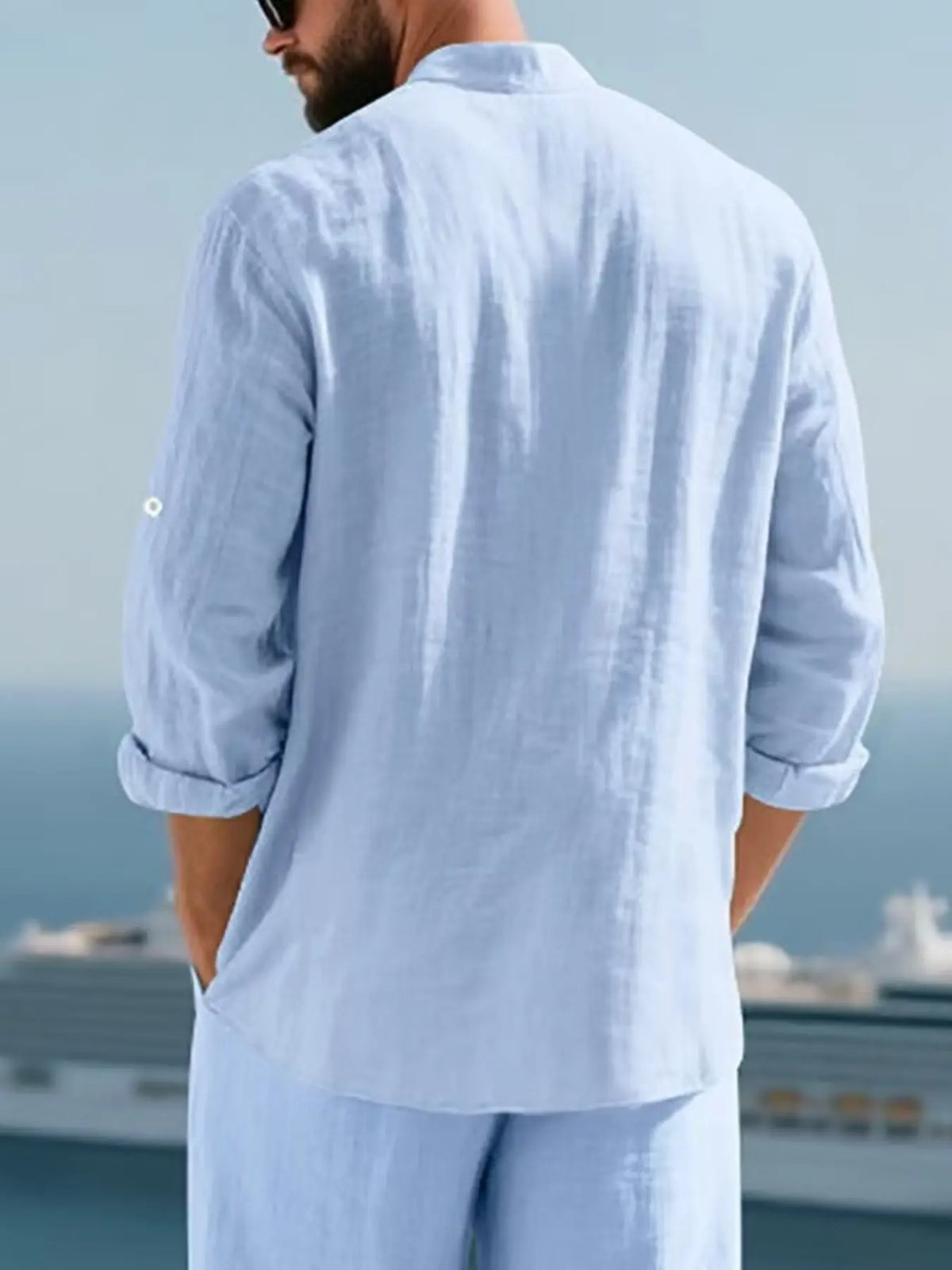 Men's Simple Button Front Long Sleeve Linen Shirt, Breathable Comfortable Fabric, Casual Style Top for Outdoor Activities & Social Events