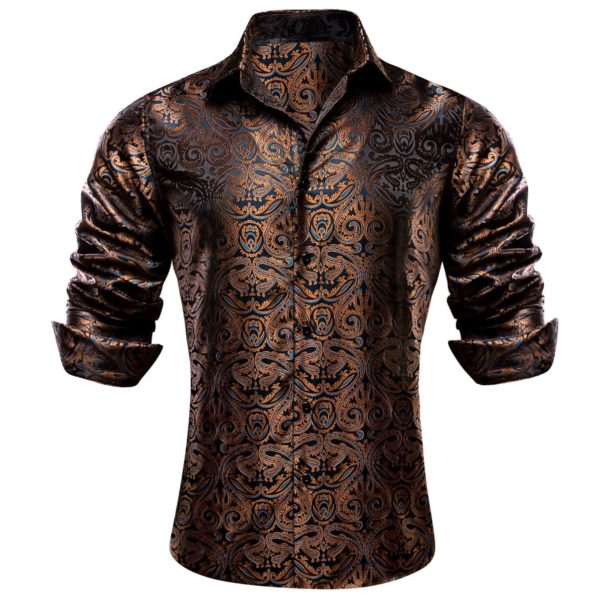 AILISUS Men's Oversize Floral Jacquard Paisley Button Shirt - Black/Gray, Business Casual Work Wear, Ideal for Dances, Graduation, Show, Party Wear, Gifting Option