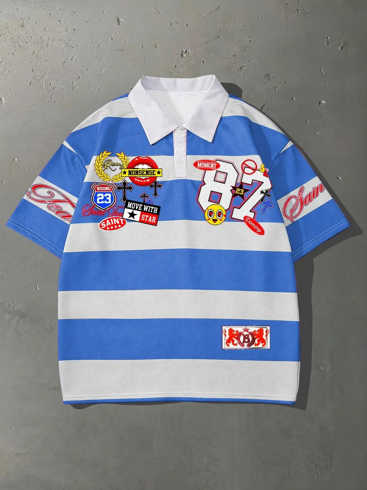 Summer Men's Street Style Collared, Casual Polo Shirts Graphic Print Short Sleeve Fitted Top, Menswear, Perfect for Daily Wear & Skateboarding