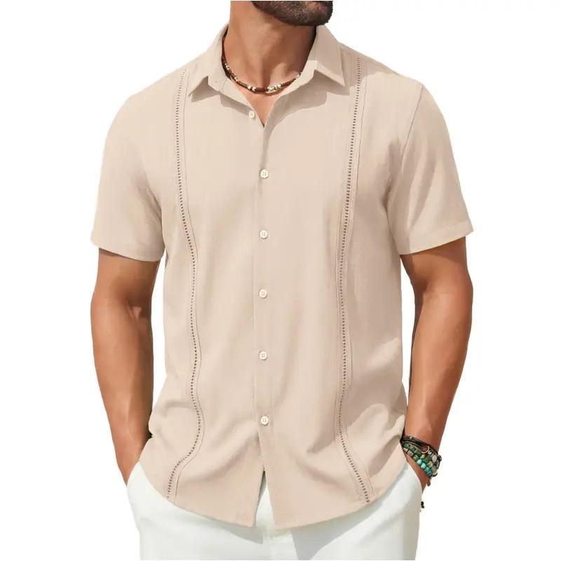 COOFANDY Mens Cuban Guayabera Short Sleeve Shirt Casual Summer Beach Tops Button Down Untucked Shirts