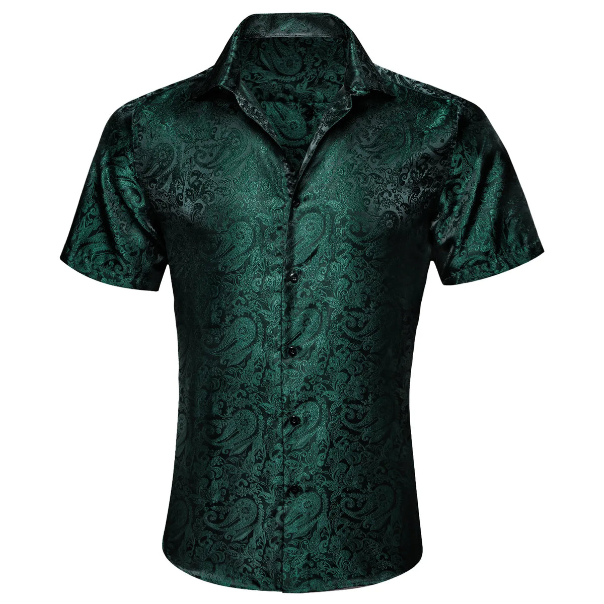 Ailisus Men's Slim Fit Paisley Shirt, Short Sleeve Casual Button-Down Polyester Top for Wedding & Party Wear, Shortsleeve, Men's Casual Shirts, Fabric, Slim Fit Ease, Wash‑Resists Pilling
